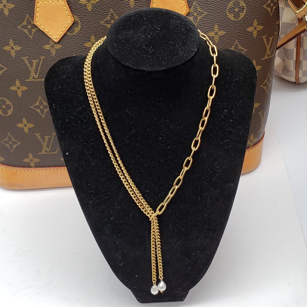Stainless Steel Gold Plated with Real Fresh Pearl Necklace